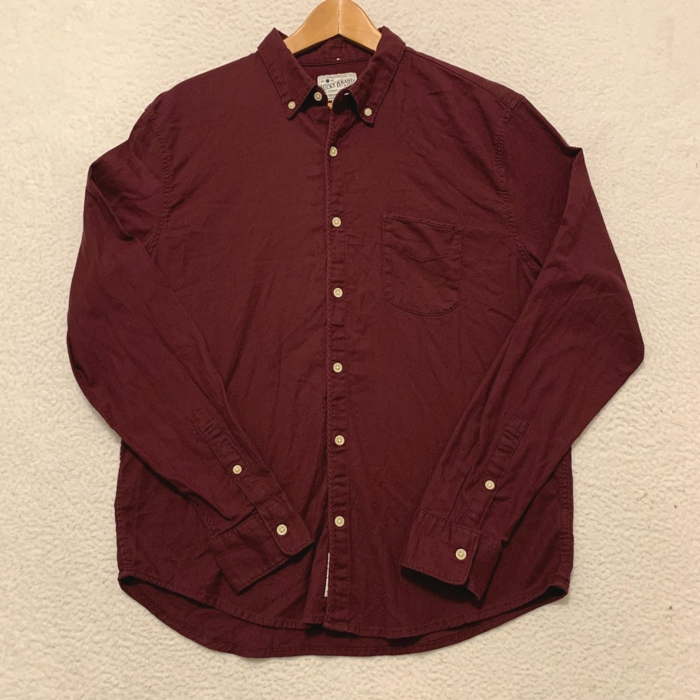 Lucky Brand Saturday Stretch Button Down Shirt Mens L Oxford Burgundy Maroon